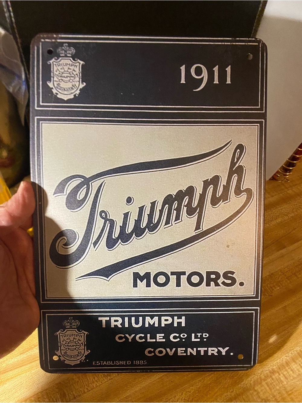 Metal Retro Triumph Sign 8x12”